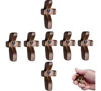 Bananaww 7PCS Cross My Hearts, Handheld Wooden Cross,Clinging and Praying, Pocket Olive Wood Cross Religious Encouragement Gift