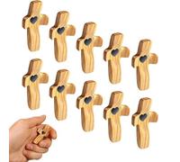 Bananaww Cross My Heart, Encouragement Gift, Relieve Anxiety Comfort Cross for Clutching, Clinging and Praying, Pocket Olive Wood Cross Religious Gift (10 Pcs)