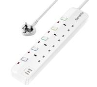 Banaplo Extension Lead with USB Slots, Plug Extension Socket with Individual Switches, 4 Way Extension Lead with with 1 PD20W USB C and 2 USB A, 1.5M Power Cord with 13A Fused Protection for Home