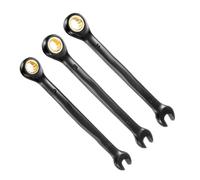 banapoy 3 Pcs Ratchet Wrench 72 Teeth Combination Wrench (9 to 11mm | 12 Point Box End Open End Impact Wrench, Alloy Steel, 5° Swing Angle, 9mm, 10mm, 11mm, Auto Repair Tool
