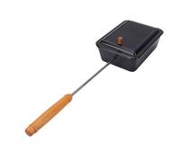 banapoy Campfire Popcorn Popper, 3.5 Quart Nonstick Iron Popcorn Maker, Camping Cookware with 16 Inch Wooden Handle, Easy Open Hinged Lid, and Storage Bag for Campfire, Grill, Stove, (Black)