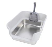 banapoy Cat Litter Box, Stainless Steel Open Top High Sided Anti Splash Litter Pan with Scoop for Indoor Kitty, Leakproof Indoor Cat Waste Box Pet Toilet Supplies, Easy Cleaning (Light Gray)