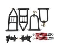 banapoy Front Suspension Shock Swing Arm Assembly Kit, Upper Lower Steering Knuckle Spindle Kit with Steering Strut Knuckle and Wheel Hub, for Go Kart Electric ATV Bike