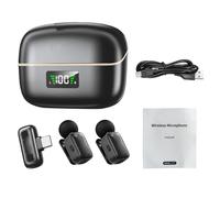 banapoy Mini Wireless Lavalier Microphone, Wireless Lapel Mic with Charging Case & AI Noise Reduction, AI Voice Changer Lapel Mic for Video Recording Vlogging for Android PC Tablets (Black Apricot)