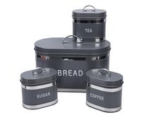 banapoy Set of 4 Bread Box and Canister Set, Coffee Tea Sugar Storage Container Bread Tin for Kitchen Countertop, Metal Iron Bin for Pantry Organizer, Home Storage (Grey)