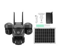banapoy Solar Security Camera, Two Way Talk IP66 Rating PIR Motion Detection AI 4G 6K 12MP Ultra HD Triple Lens Solar PTZ Camera with Panel for Hotel Yard Garden, 10x Zoom