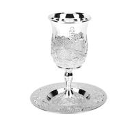 banapoy Zinc Alloy Kiddush Cup Cocktail Glasses, European Unbreakable Martini Glasses, Vintage Stemmed Wine Cup and Plate for Wedding Festivals Party Picnic (Silver Color)