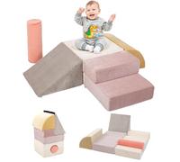 BanaSuper Soft Play Climbing Blocks for Toddlers, Indoor Foam Play Set for Baby Motor Skills Development, Toddler Obstacle Course with Step, Ramp and Cylinder, Montessori Gym Toys, EN71 Safety, Pink