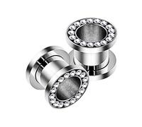 BanaVega 2PCS Stainless Steel 0g 8mm Flesh Clear Crystal Studded Rim Earring Stretcher Ear Tunnel Gauges Lobe Piercing Jewellery 5380