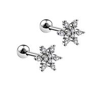 BanaVega 2PCS Surgical Steel Snow Flake Clear Crystal Ear Stud 16g 1/4 6mm Tragus Cartilage Helix Earrings Piercing Jewellery 5699