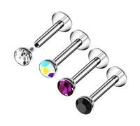 BanaVega 4PCS Steel Internally Lip Ring Studs 16g 1.2mm 1/2 inch 12mm 5/16 8mm 3mm Crystal Ball Monroe Earrings Piercing Jewelry 12382