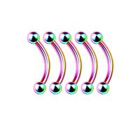 BanaVega 5PCS Anodized Rainbow Curved Barbell Stud 14g 3/8 10mm 3mm Ball Daith Eyebrow Labret Earrings Tragus Piercing Jewellery 4924