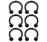 BanaVega 6PCS Anodized Black Circular Ring 14g 1/2 12mm 4mm Ball Cartilage Septum Nose Lip Earrings Tragus Piercing Jewellery 6486