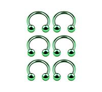 BanaVega 6PCS Anodized Green Horseshoe Ring 16g 1/4 6mm 3mm Ball Eyebrow Daith Rook Helix Earrings Cartilage Piercing Jewellery 6496