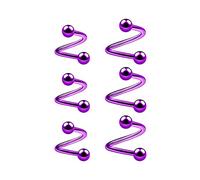 BanaVega 6PCS Anodized Purple Twisted Barbell 16g 6mm 8mm 3mm Ball Cartilage Tragus Helix Lip Earrings Piercing Jewellery 4786