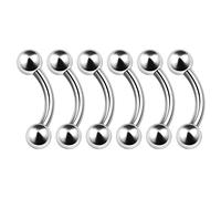 BanaVega 6pcs Curved Barbell Anodised Surgical Steel Cartilage Tragus Labret Eyebrow Piercing Alloy Steel Alloy Steel, Alloy Steel