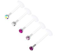 BanaVega Acrylic Push In Lip Rings 16 gauge 1/4 6mm 2mm Crystal Vertical Labret Earrings Labret Nose Piercing Jewelry See More Colors, Acrylic, no gemstone