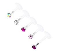 BanaVega Acrylic Push In Lip Rings 16 gauge 1/4 6mm 2mm Crystal Vertical Labret Earrings Labret Nose Piercing Jewelry See More Colors, Acrylic, no gemstone