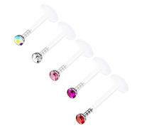 BanaVega Acrylic Push In Lip Rings 16 gauge 1/4 6mm 2mm Crystal Vertical Labret Earrings Labret Nose Piercing Jewelry See More Colors, Acrylic, no gemstone