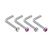 BanaVega Surgical Steel L Shaped Nose Ring 7mm Flesh tiny Nostril Crystal Stud Piercing Jewelry - See More Colors, Stainless Steel, no gemstone