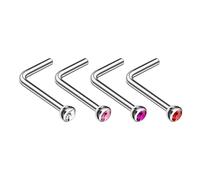 BanaVega Surgical Steel L Shaped Nose Ring 7mm Flesh tiny Nostril Crystal Stud Piercing Jewelry - See More Colors, Stainless Steel, no gemstone