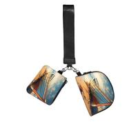 BANBADP Boat on the Beach Printed Coin Purse Wristlet Set, Dual Pouch Wallet with Keychain Strap for Workout Daily Carry