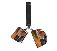 BANBADP Fall Country Barn Printed Coin Purse Wristlet Set, Dual Pouch Wallet with Keychain Strap for Workout Daily Carry