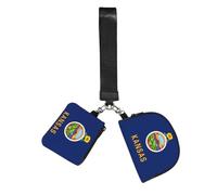 BANBADP Kansas State Flag Printed Coin Purse Wristlet Set, Dual Pouch Wallet with Keychain Strap for Workout Daily Carry