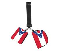 BANBADP Ohio State Flag Printed Coin Purse Wristlet Set, Dual Pouch Wallet with Keychain Strap for Workout Daily Carry