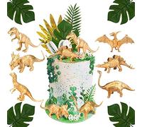 BANBALLON 16 PCS Metallic Gold Dinosaur Cake Decorations Dino Theme Cake Topper with Artificial Palm Leaves Dinosaur Eggs for Kids Boys Girls Baby Shower Birthday Party Supplies
