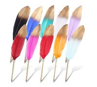 BANBAN 10 Pcs Feather Quill Ballpoint Pens Bulk 0.5mm Ink Feathered Vintage Pens Refined Plated Rod Pen Feather Stationery Pens for Writing Guest Signature Office Party Favors