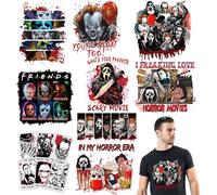BANBBUR 9 Sheets Halloween Iron on Transfers for T-Shirts, Horror Movie Iron on Patches Sticker, DTF Transfers Ready to Press, Vinyl Fabric Iron-On Transfers