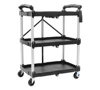 banborba Folding Service Cart, 3 Tier Plastic Utility Trolley, Tool Trolley on Wheels, Heavy Duty Rolling Utility Storage Cart, Kitchen & Canteen Cart with Lockable Wheels & 2 Handles