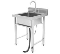 banborba Freestanding Stainless Steel Sink, Outdoor Single Bowl, Portable Sink, Prep & Utility Sinks, Commercial Kitchen Sinks with Hot and Cold Tap for Restaurant, Bar, Laundry, Garage, Backyard