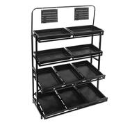 banborba Fruit and Vegetable Storage Rack, 4-Tier Supermarket Retail Display Stand, Free-Standing Fruit Basket Stand, Market Shelf, Snack Rack with 10 Removable Baskets for Kitchen, Shop, Store