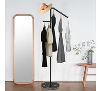 banborba Metal Coat Rack with Natural Marble Base & Crossbar, L-shaped Coat Hanger Stand with 7 Hooks, Perfect for Coats, Hats, Scarves, Clothes, and Handbags (Black with Black Base)