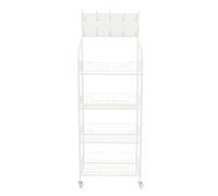 banborba Metal Retail Display Rack, 4 Tiers Market Shelf with 4 wheels & 10 Hooks, Wire Grid Retail Display Stand, Fruit Vegetable Snack Basket, Snack Candy Display Rack, Snack Organizer for Store