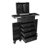 banborba Professional Rolling Makeup Case 4 Drawers Pro Makeup Artist Cosmetic Train Case Hairstylist Travel Case Portable Make Up Station with Multiple Compartments & 6 Swivel Wheels - Black