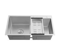 banborba Silver Kitchen Sink - 78 x 43cm Stainless Steel Workstation Sink - Topmount Double Bowl Kitchen Sink with Drain Basket - Ideal for Kitchens Restaurants Bars