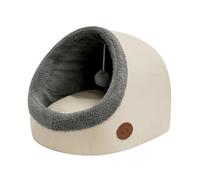 Banbury & Co Cat Bed for Indoor Cats, Small Snug Cosy Pet Igloo, Removable Cushion Pillow, Small Dog House Bed, Anti-Anxiety Cat Hideaway for Puppy & Kittens with Hanging Toy | White, 47x37x33cm