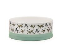 Banbury & Co Ceramic Dog Food Bowl 400ml, Durable Stoneware Dishwasher Safe Pet Bowl, Stylish Dog Print Design - 14cm Diameter