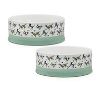 Banbury & Co Ceramic Dog Food Bowls Set of 2, 400ml Durable Stoneware, Dishwasher Safe, Stylish Dog Print Design - 16.5cm Diameter