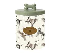 Banbury & Co Ceramic Dog Treat Jar | 1.6L Pet Food Storage Container | Airtight Lid Keeps Treats Fresh | Stylish Dog Print Design | 13.8 × 13.8 × 19.3cm