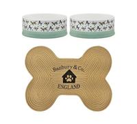 Banbury & Co Dog Feeding Station Gift Set | Set of 2 Ceramic Dog Bowls - 750ml, Dishwasher Safe | Durable Bone-Shaped Jute Rope Feeding Mat | Gift Set for Dog Lovers