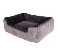 Banbury & Co Grey Dog Bed, High-Sided Herringbone Pet Sofa, Warm Extra Soft Fleece Inner Machine Washable Luxury Pet Bedding - Medium | L69 x W52 x H24cm