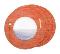 Banchif Round Placemats set of 4 Heat Resistant Vinyl Placemats 15 inch Washable Non-Slip Table Mats Woven Place Mats for Dining Table (Orange, Set of 4)
