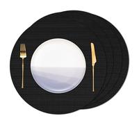 Banchif Round Placemats set of 4 Heat Resistant Vinyl Placemats 15 inch Washable Non-Slip Table Mats Woven Place Mats for Dining Table (Black, Set of 4)