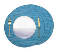 Banchif Round Placemats set of 4 Heat Resistant Vinyl Placemats 15 inch Washable Non-Slip Table Mats Woven Place Mats for Dining Table (Blue, Set of 4)