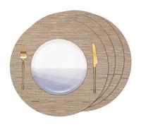 Banchif Round Placemats set of 4 Heat Resistant Vinyl Placemats 15 inch Washable Non-Slip Table Mats Woven Place Mats for Dining Table (Light Brown, Set of 4)