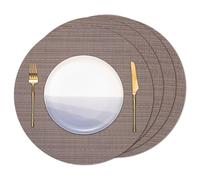 Banchif Round Placemats set of 4 Heat Resistant Vinyl Placemats 15 inch Washable Non-Slip Table Mats Woven Place Mats for Dining Table (Coffee, Set of 4)